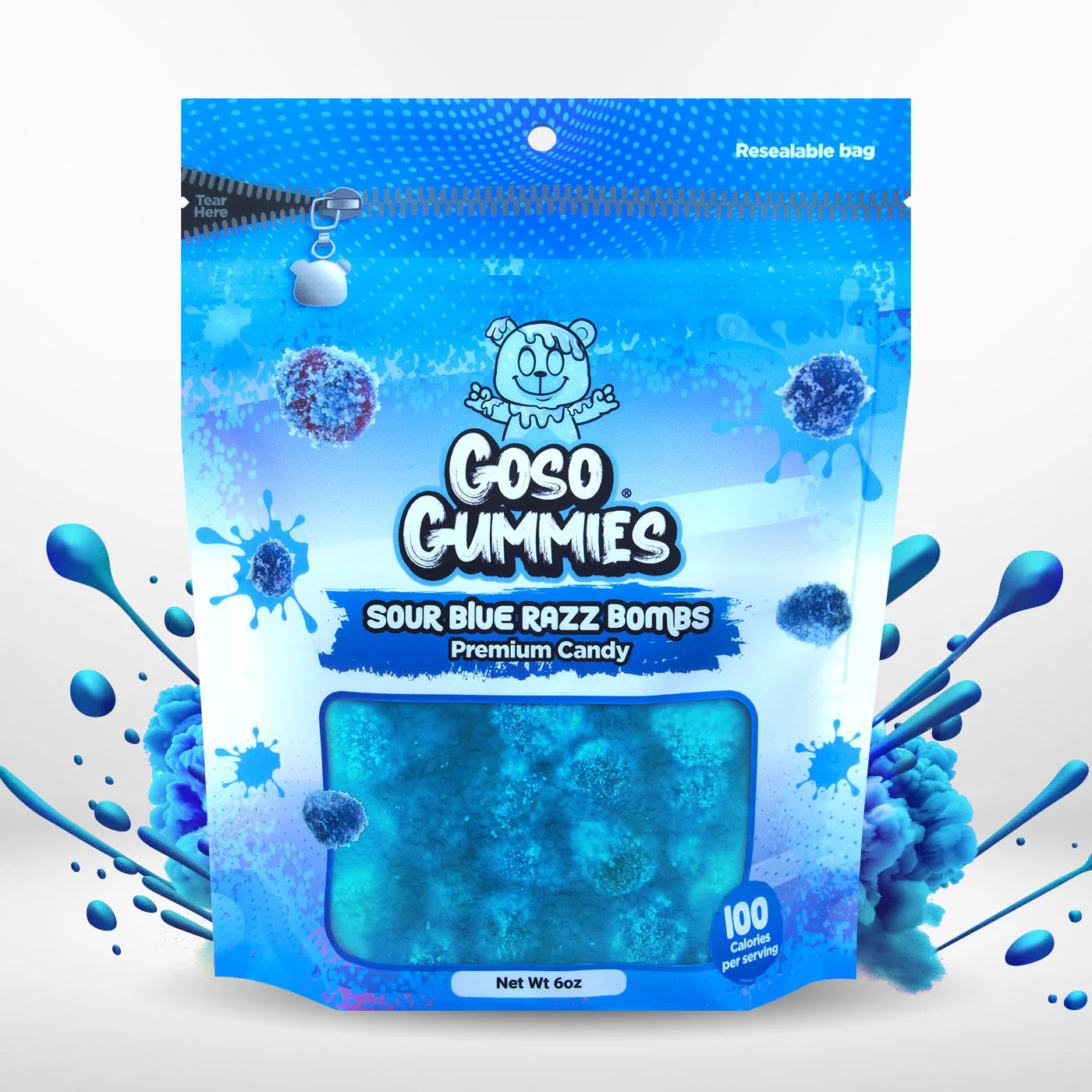 Goso Gummies Sour Blue Razz Gusher Bombs 6oz Bag
